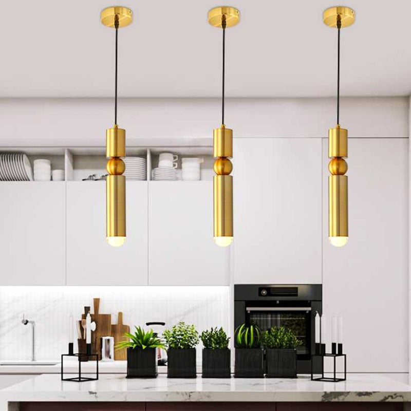 Gold Tubular Pendant Light Kit Simplicity Style Metal Pendant Light Fixture for Bedroom