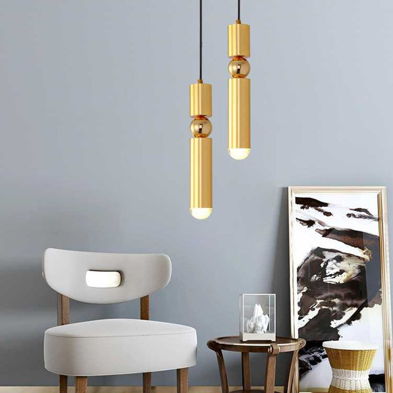 Gold Tubular Pendant Light Kit Simplicity Style Metal Pendant Light Fixture for Bedroom