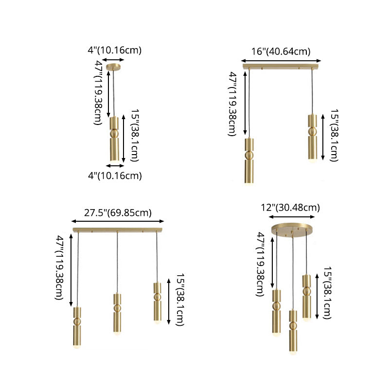 Gold Tubular Pendant Light Kit Simplicity Style Metal Pendant Light Fixture for Bedroom