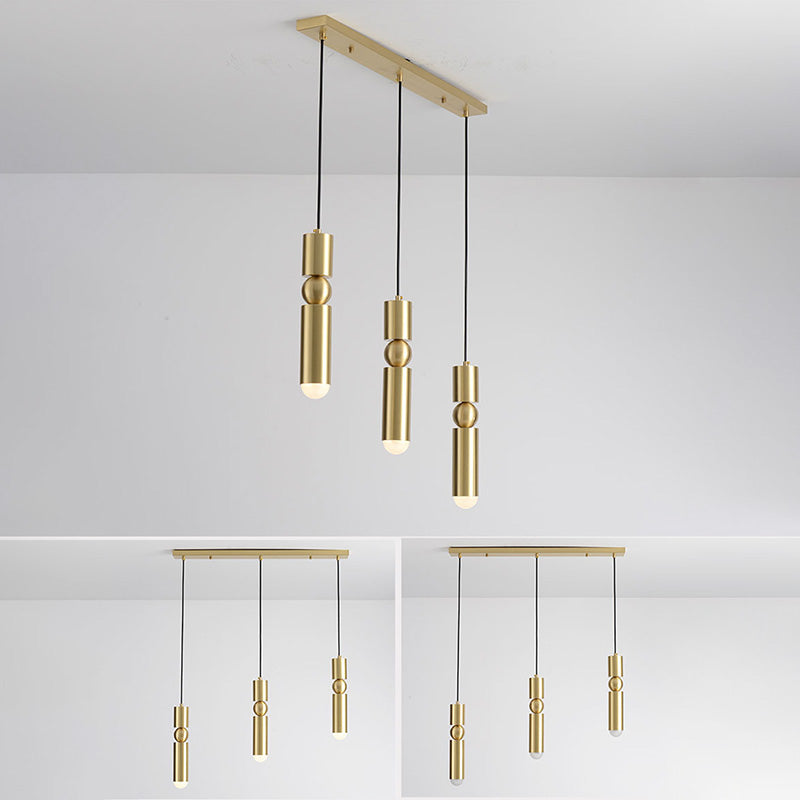 Gold Tubular Pendant Light Kit Simplicity Style Metal Pendant Light Fixture for Bedroom