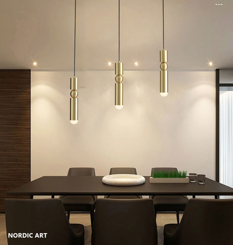 Gold Tubular Pendant Light Kit Simplicity Style Metal Pendant Light Fixture for Bedroom