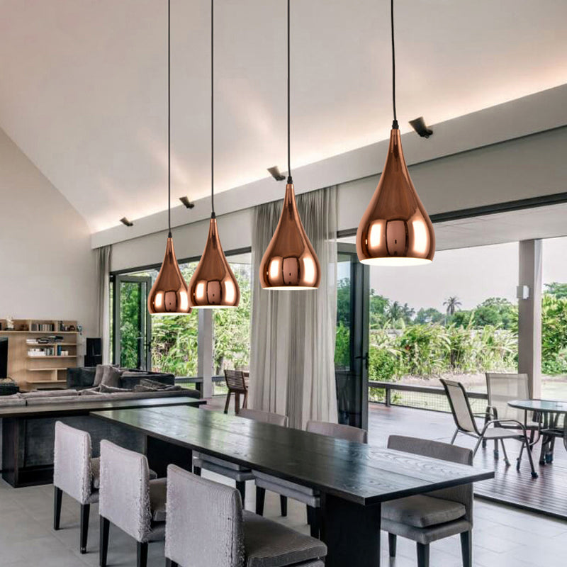 Shaded Dinning Room Pendant Ceiling Light Metal Nordic Hanging Ceiling Light in Rose-Gold