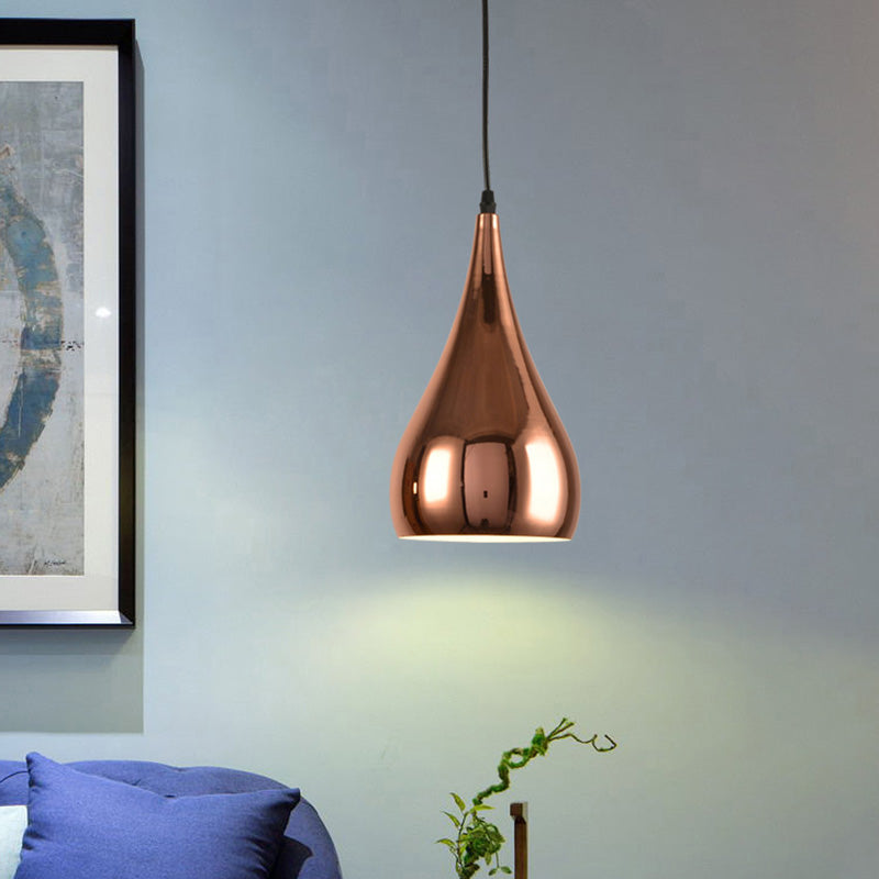 Shaded Dinning Room Pendant Ceiling Light Metal Nordic Hanging Ceiling Light in Rose-Gold
