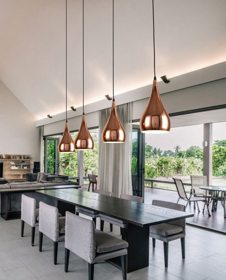 Shaded Dinning Room Pendant Ceiling Light Metal Nordic Hanging Ceiling Light in Rose-Gold