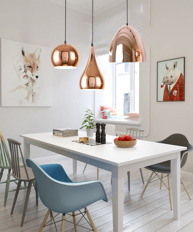 Shaded Dinning Room Pendant Ceiling Light Metal Nordic Hanging Ceiling Light in Rose-Gold