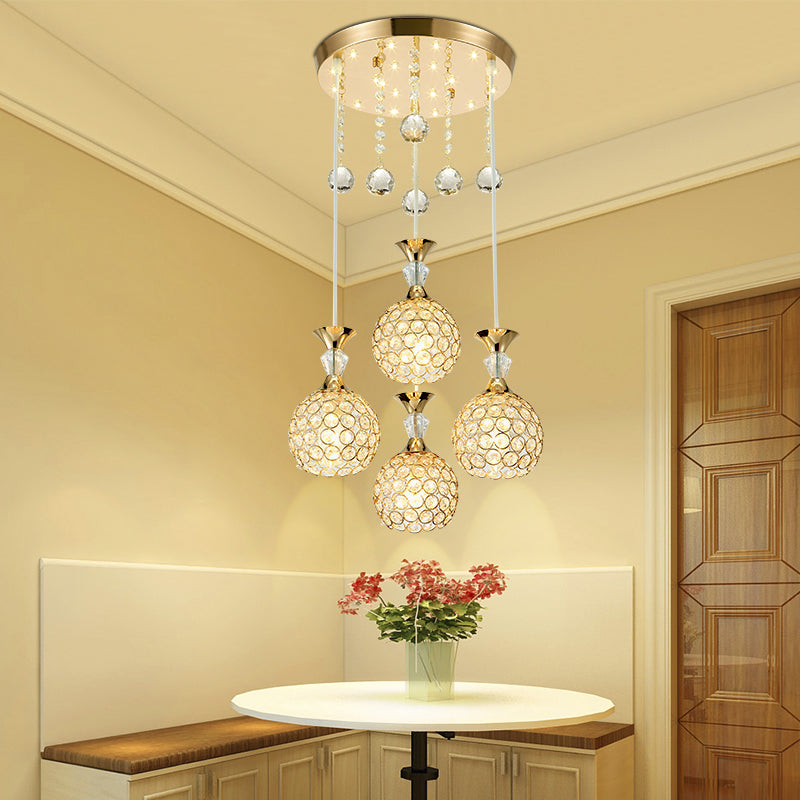 Crystal Ball Shade Multi-Light Pendant Modern 4-Bulb Ceiling Suspension Lamp for Dinner