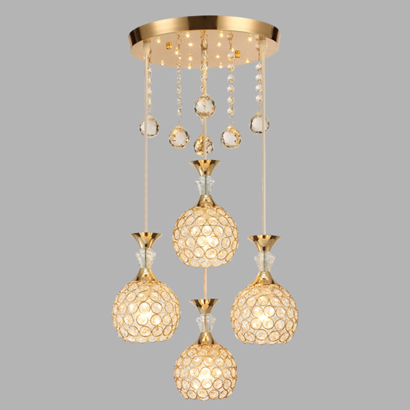 Crystal Ball Shade Multi-Light Pendant Modern 4-Bulb Ceiling Suspension Lamp for Dinner