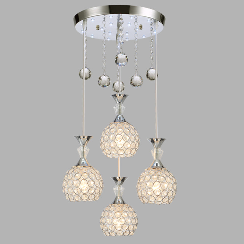 Crystal Ball Shade Multi-Light Pendant Modern 4-Bulb Ceiling Suspension Lamp for Dinner