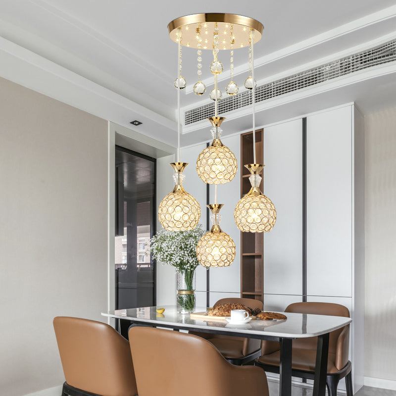 Crystal Ball Shade Multi-Light Pendant Modern 4-Bulb Ceiling Suspension Lamp for Dinner