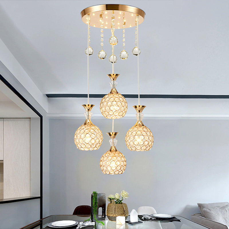 Crystal Ball Shade Multi-Light Pendant Modern 4-Bulb Ceiling Suspension Lamp for Dinner