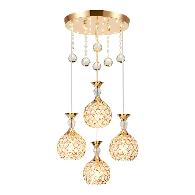 Crystal Ball Shade Multi-Light Pendant Modern 4-Bulb Ceiling Suspension Lamp for Dinner