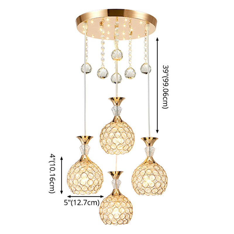 Crystal Ball Shade Multi-Light Pendant Modern 4-Bulb Ceiling Suspension Lamp for Dinner