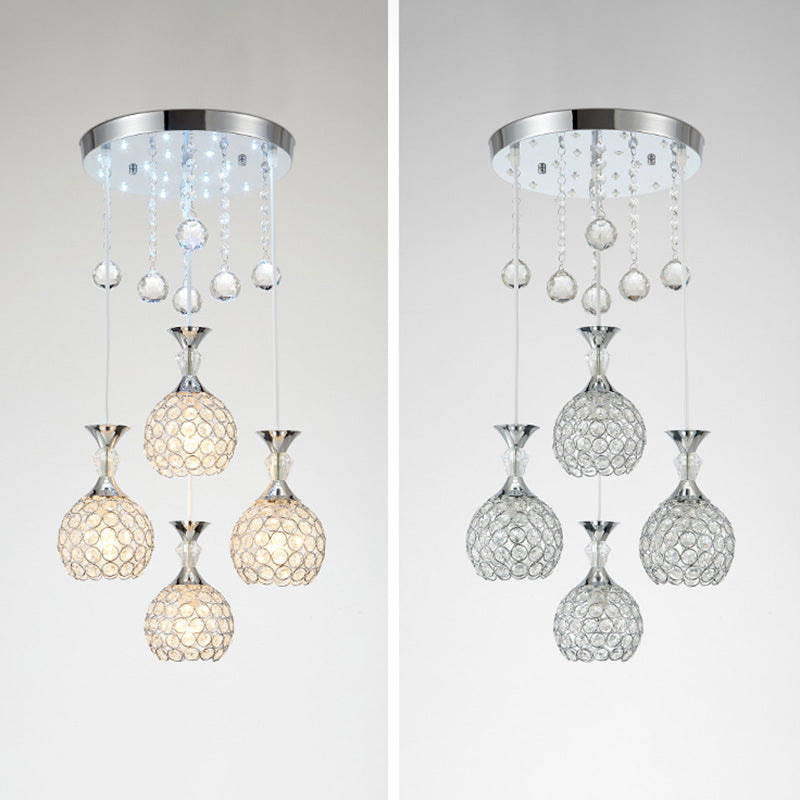 Crystal Ball Shade Multi-Light Pendant Modern 4-Bulb Ceiling Suspension Lamp for Dinner