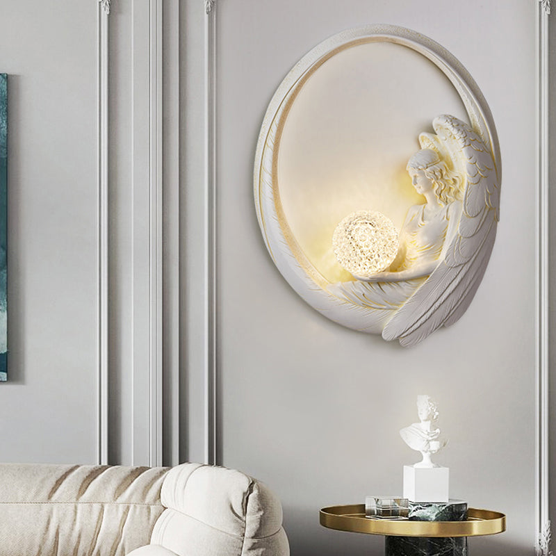 Resin Angel Wall Disconce Artística Luz de pared de 1 luces con sombra acrílica de pelota