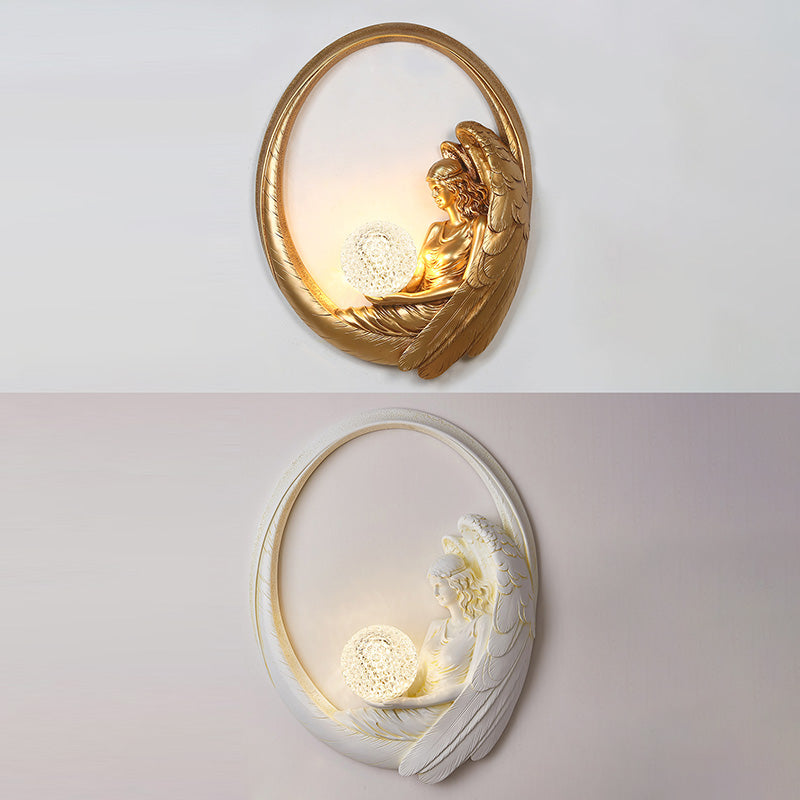 Resin Angel Wall Disconce Artística Luz de pared de 1 luces con sombra acrílica de pelota
