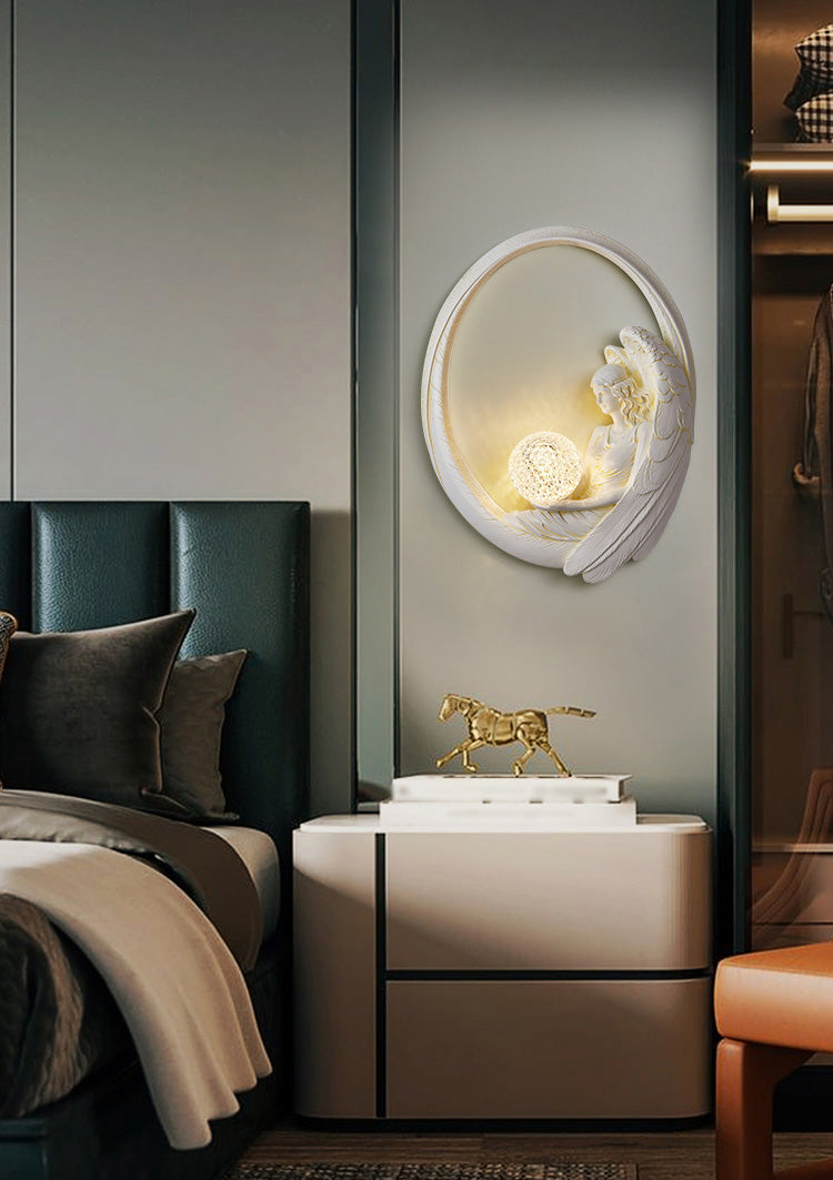 Resin Angel Wall Disconce Artística Luz de pared de 1 luces con sombra acrílica de pelota