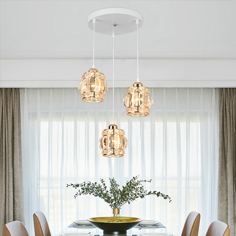Round Crystal Suspension Light Fixture Contemporary 3-Light Gold Finish Multiple Hanging Light