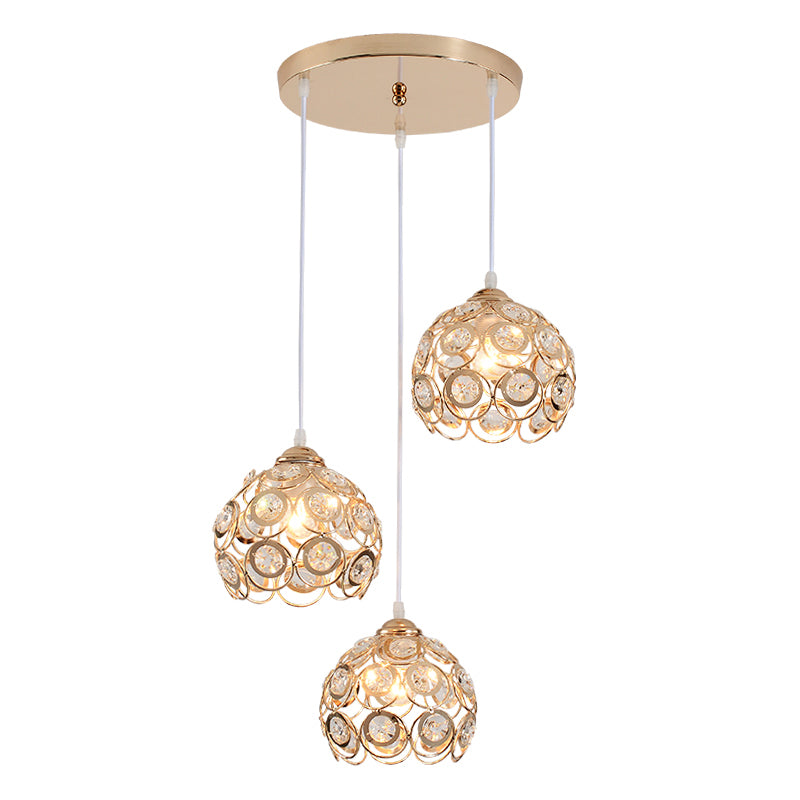 Round Crystal Suspension Light Fixture Contemporary 3-Light Gold Finish Multiple Hanging Light