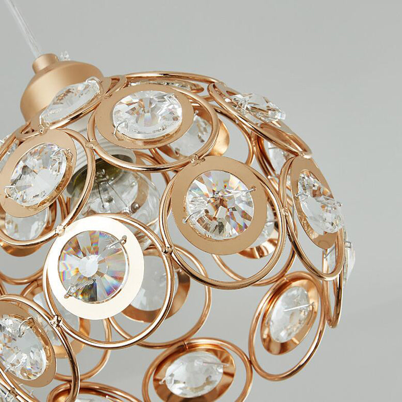 Round Crystal Suspension Light Fixture Contemporary 3-Light Gold Finish Multiple Hanging Light