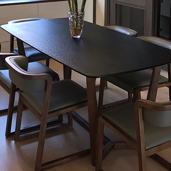 Modern Sintered Stone Dining Table Set Rectangular Dining Table with Solid Wood Base