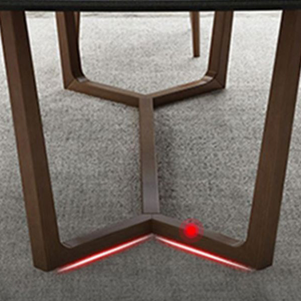 Modern Sintered Stone Dining Table Set Rectangular Dining Table with Solid Wood Base