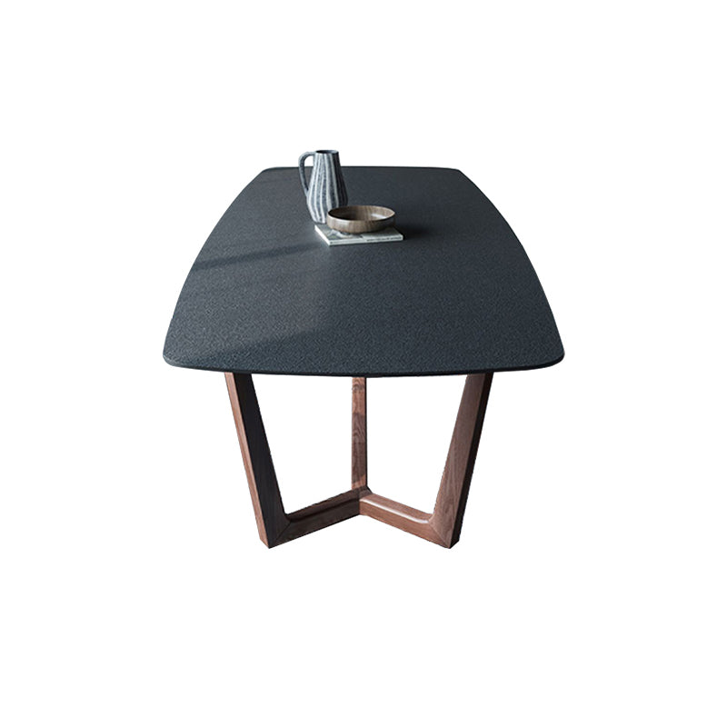 Modern Sintered Stone Dining Table Set Rectangular Dining Table with Solid Wood Base