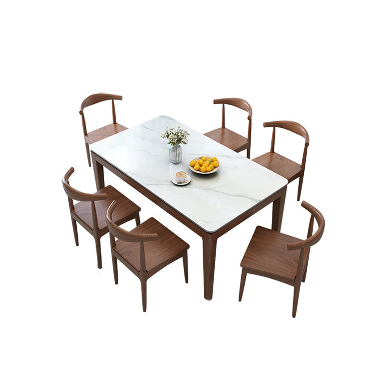 Scandinavian Solid Wood Base Dining Table Rectangle Formal Dinette Set for Home