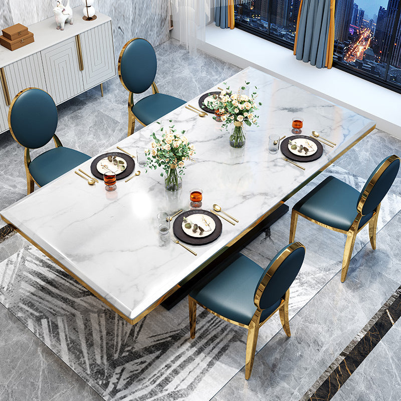 Modern Style Marble Table with White Table and Gold Trestle Base for Home Use