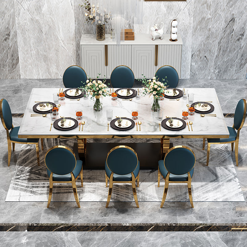 Modern Style Marble Table with White Table and Gold Trestle Base for Home Use