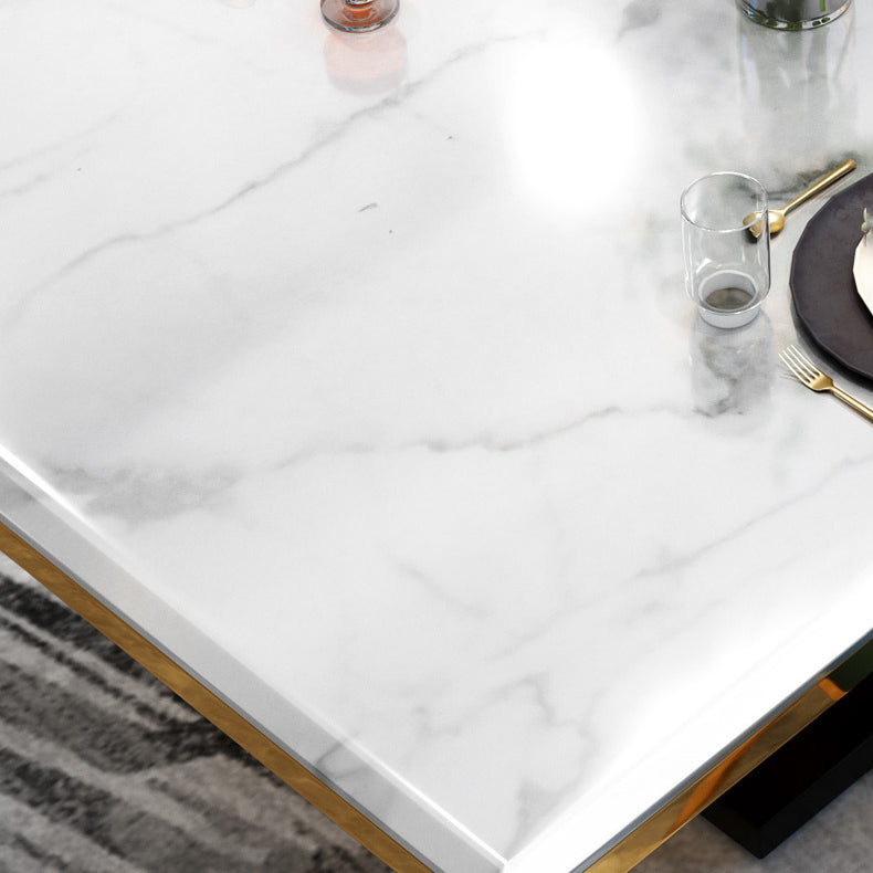 Modern Style Marble Table with White Table and Gold Trestle Base for Home Use