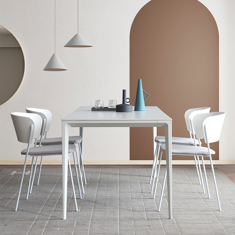 Modern Sintered Stone White Dining Set with Rectangle Tabale and Metal Base Dining Room Set