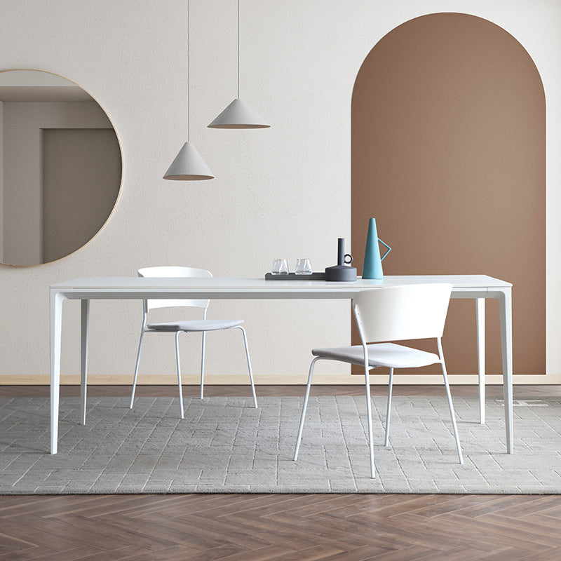 Modern Sintered Stone White Dining Set with Rectangle Tabale and Metal Base Dining Room Set