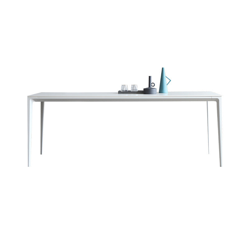 Modern Sintered Stone White Dining Set with Rectangle Tabale and Metal Base Dining Room Set