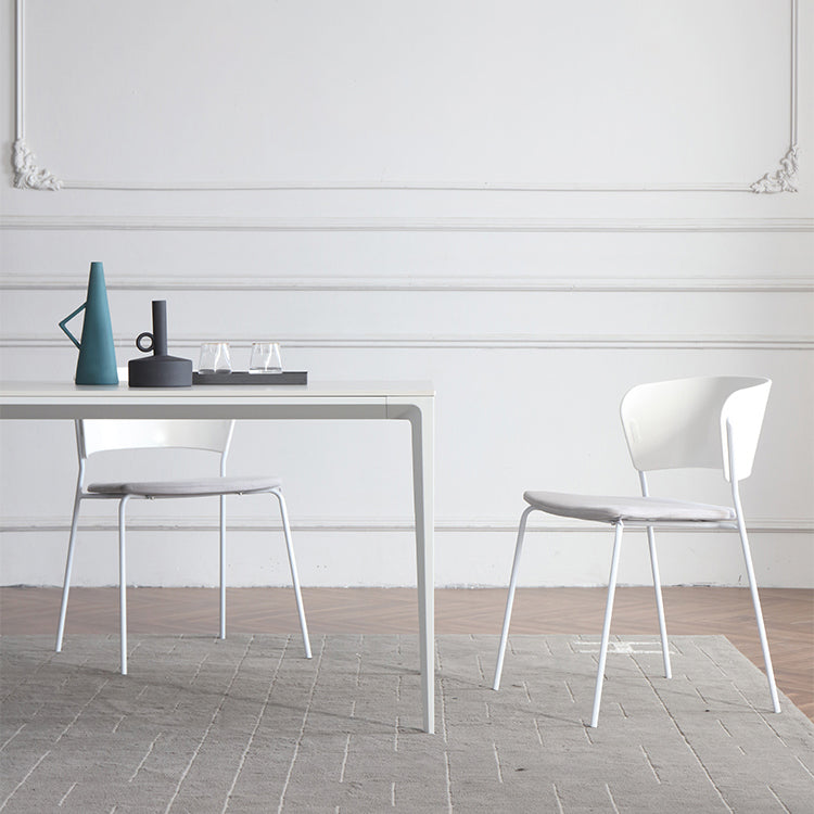 Modern Sintered Stone White Dining Set with Rectangle Tabale and Metal Base Dining Room Set