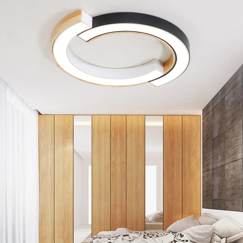Splicing Geometric LED Flush Mount Ceiling Light Fixture with Wooden Art for Sitting Room