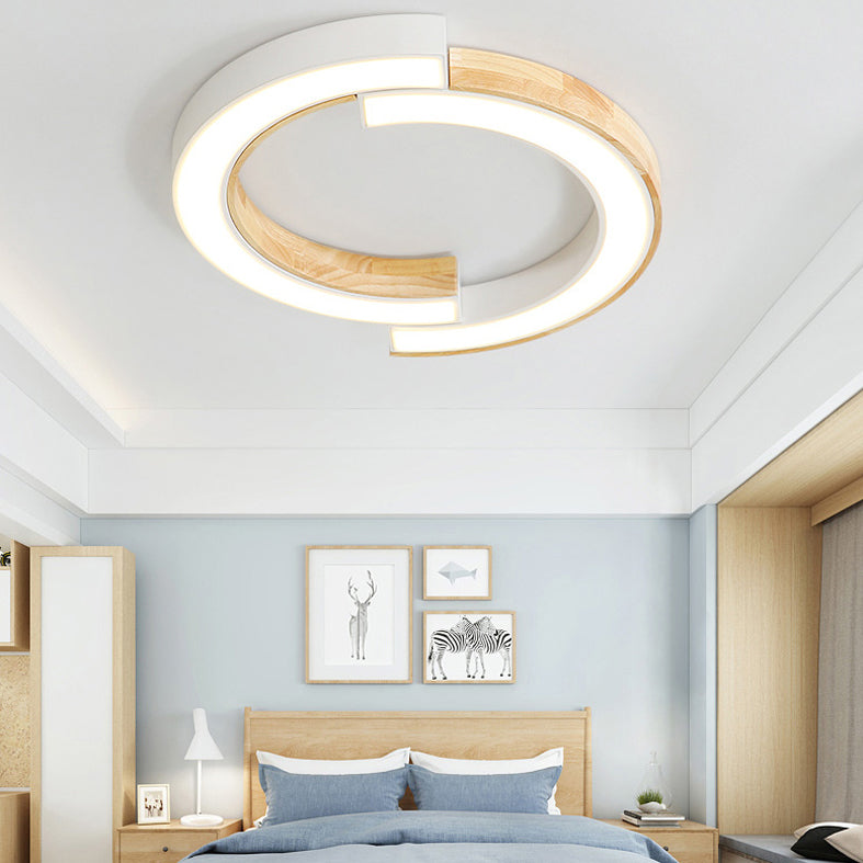 Splicing Geometric LED Flush Mount Ceiling Light Fixture with Wooden Art for Sitting Room