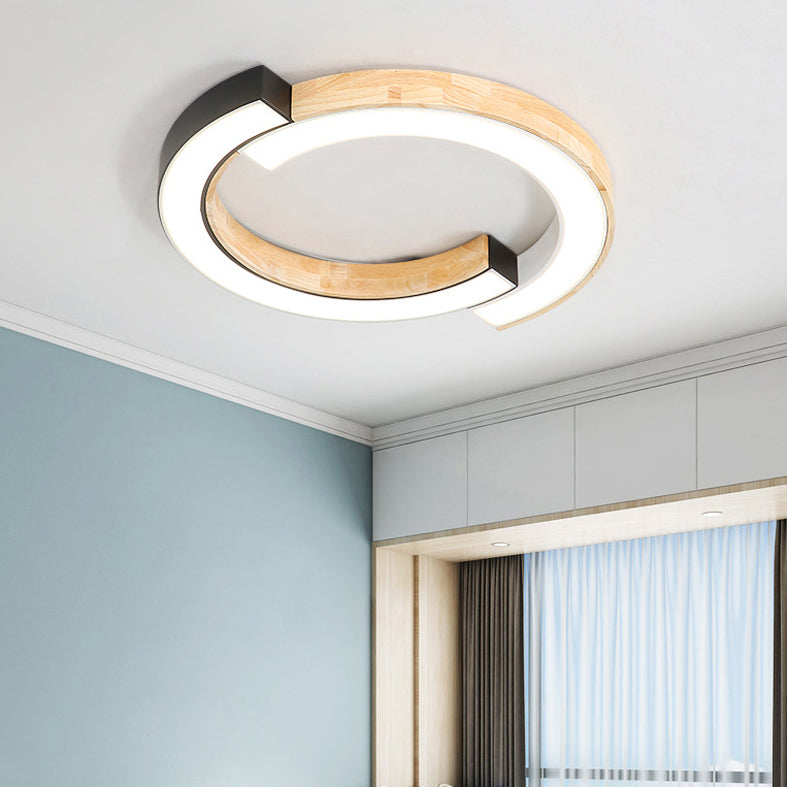 Splicing Geometric LED Flush Mount Ceiling Light Fixture with Wooden Art for Sitting Room