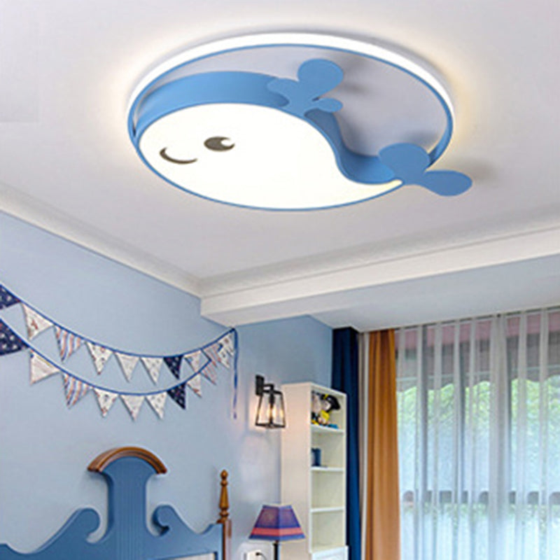Accesorio de techo LED de delfín acrílico en soporte empotrado de hierro lacado de estilo creativo para niños para dormitorio
