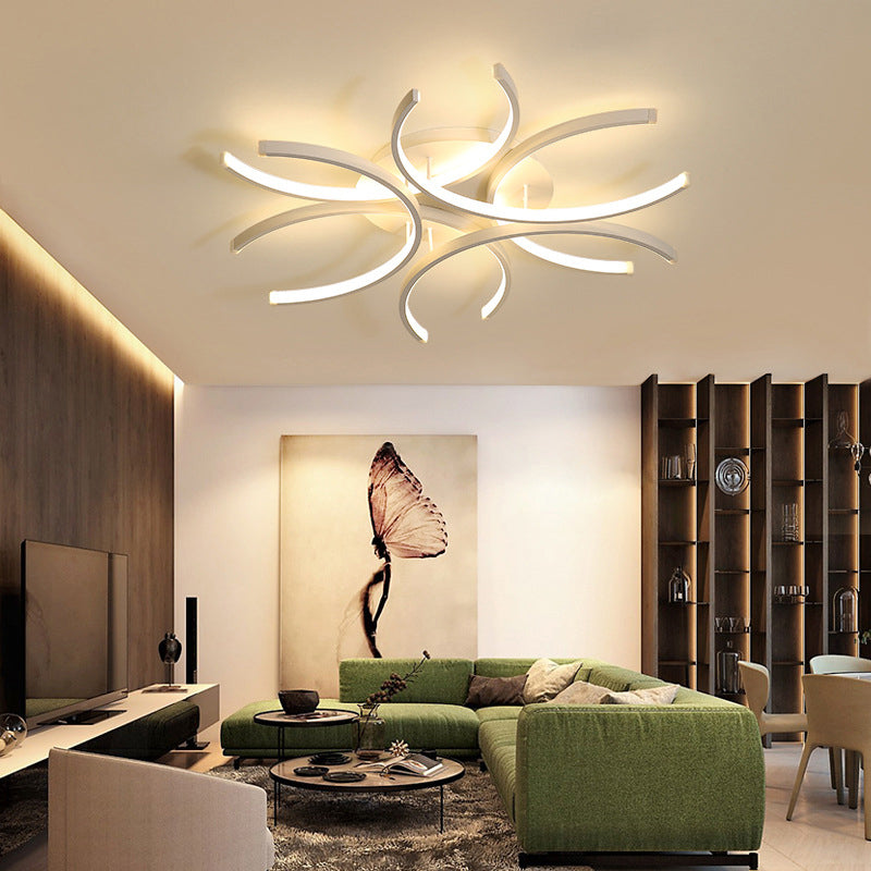 White Linear LED Ceiling Light in Modern Concise Style Aluminium Indoor Flush Mount for Living Room