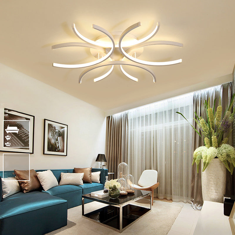 White Linear LED Ceiling Light in Modern Concise Style Aluminium Indoor Flush Mount for Living Room