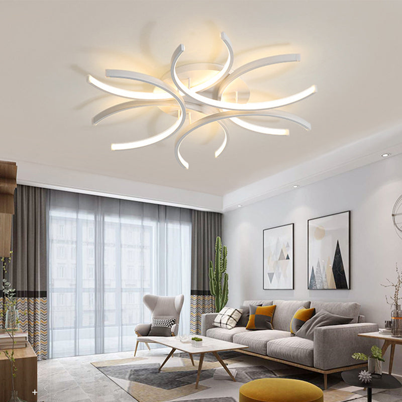 White Linear LED Ceiling Light in Modern Concise Style Aluminium Indoor Flush Mount for Living Room