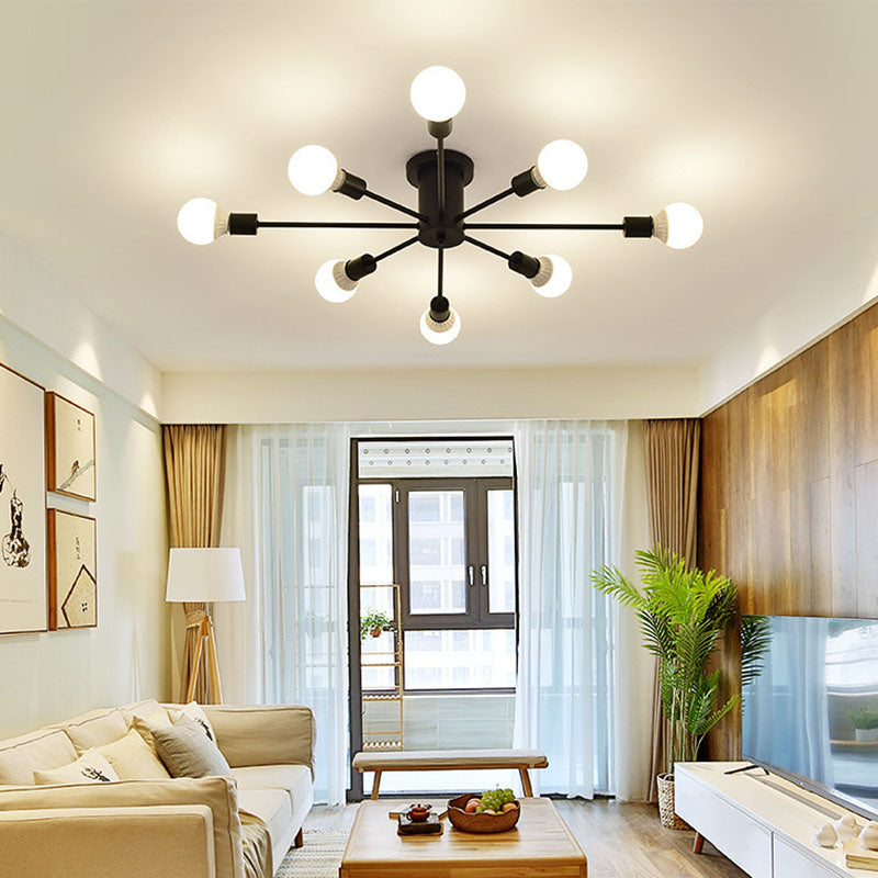 Black Sputnik Flush Mount Industrial Metal Semi Ceiling Light Fixture for Living Room