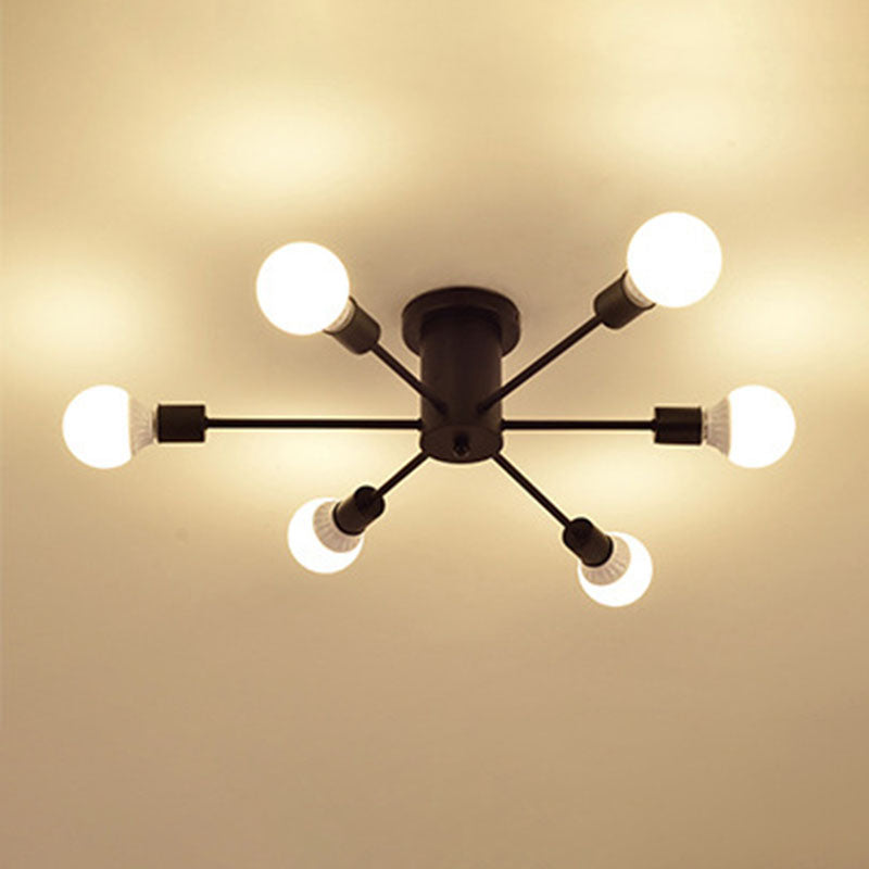 Black Sputnik Flush Mount Industrial Metal Semi Ceiling Light Fixture for Living Room