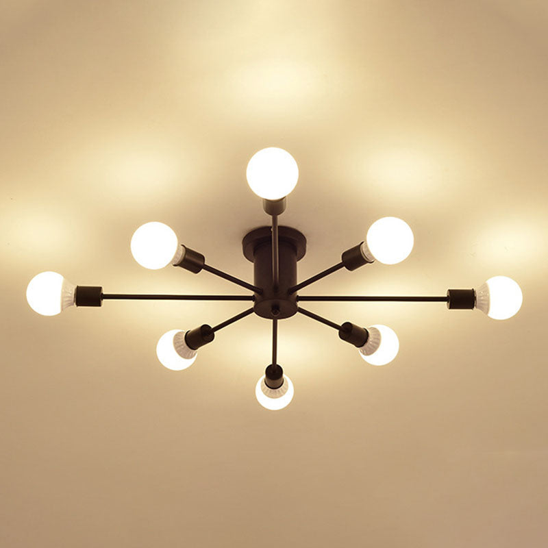Black Sputnik Flush Mount Industrial Metal Semi Ceiling Light Fixture for Living Room