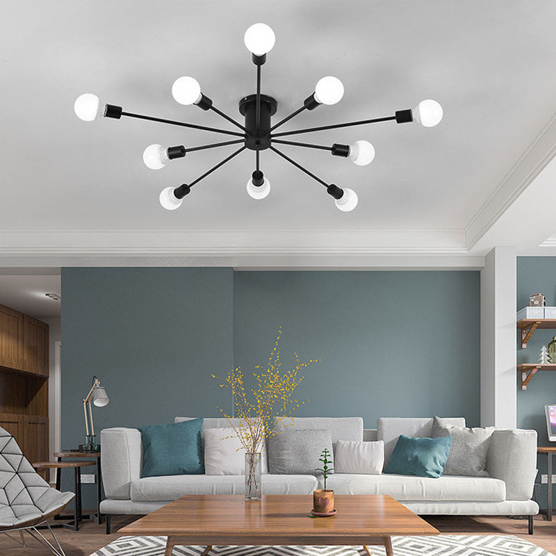 Black Sputnik Flush Mount Industrial Metal Semi Ceiling Light Fixture for Living Room