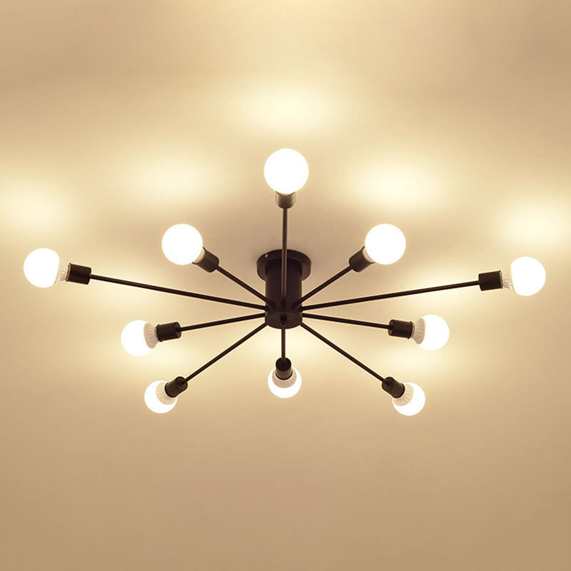 Black Sputnik Flush Mount Industrial Metal Semi Ceiling Light Fixture for Living Room