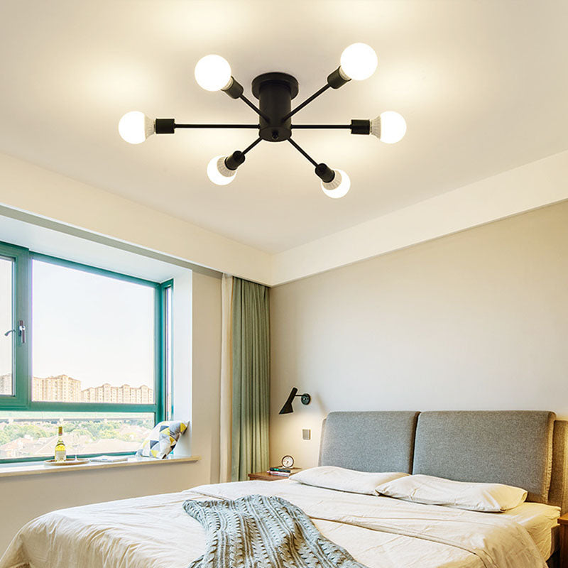 Black Sputnik Flush Mount Industrial Metal Semi Ceiling Light Fixture for Living Room