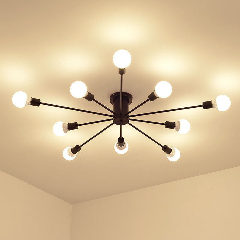 Black Sputnik Flush Mount Industrial Metal Semi Ceiling Light Fixture for Living Room
