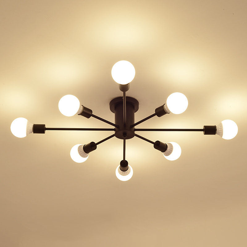 Black Sputnik Flush Mount Industrial Metal Semi Ceiling Light Fixture for Living Room
