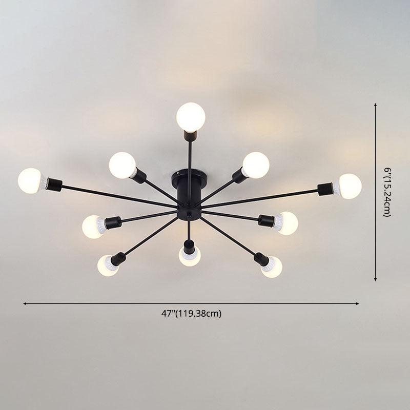 Black Sputnik Flush Mount Industrial Metal Semi Ceiling Light Fixture for Living Room